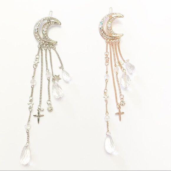Sparkling Moon Crystal Long Dangle Hair Clip (F3) - Picture 1 of 6